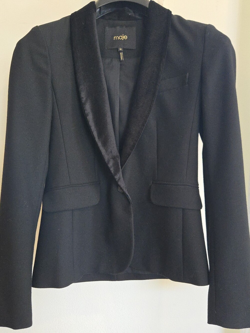 Maje Tuxedo Velvet Shawl Collar Lapel Suit Smoking Jacket Blazer